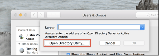 Tap on “Open Directory Utility
