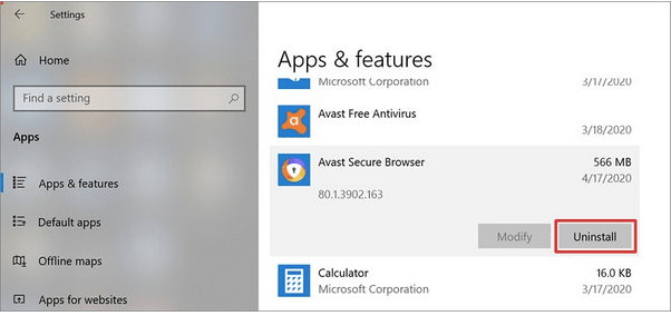 avast secure browser removal tool