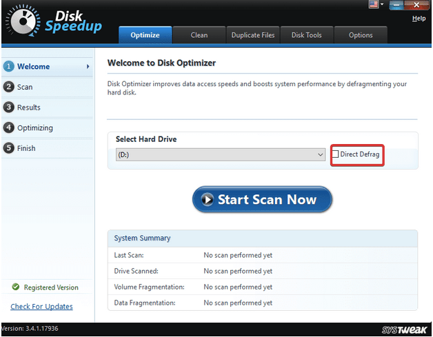 Select the drive you want to defragment