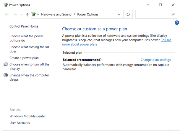 Change the power plan of your desktop