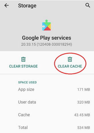 Clear Cache for Google Play Services