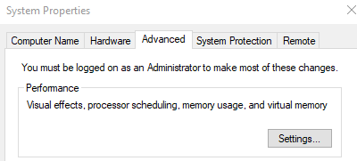 advanced tab and under the Performance section