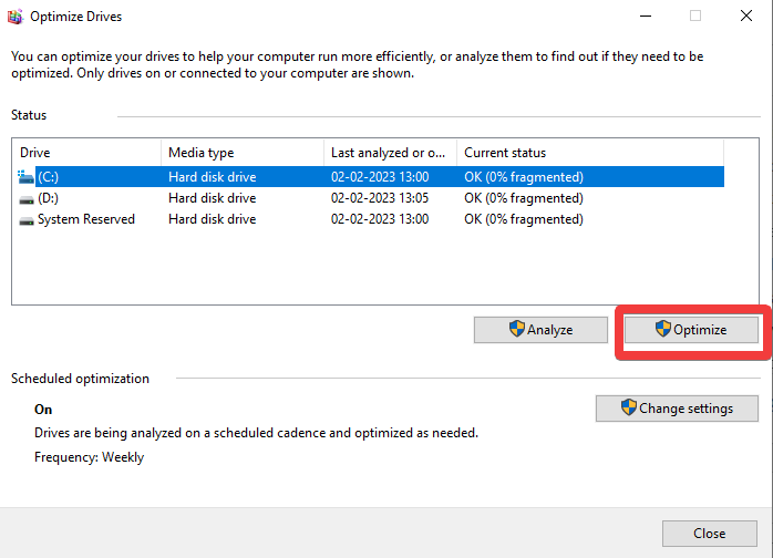 Defrag Disk Windows