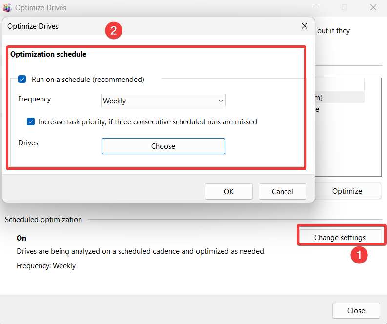 Schedule defrag Windows 11