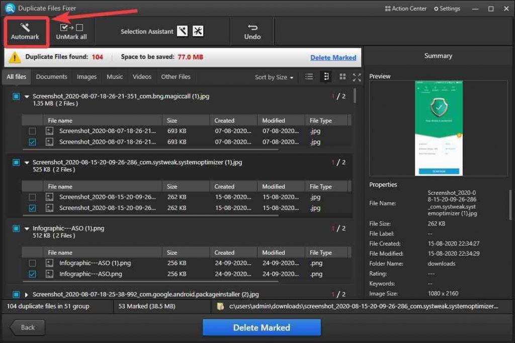 Auto-mark to backup folder quickly