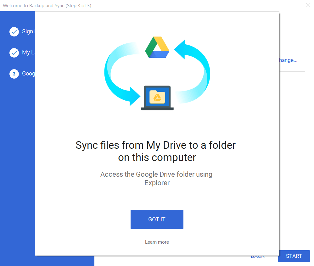 Backup and sync from Google