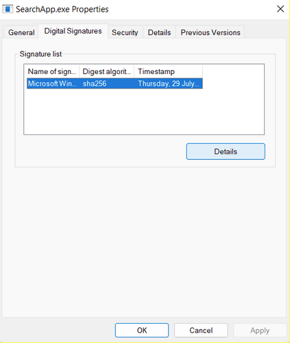 Digital Signatures tab