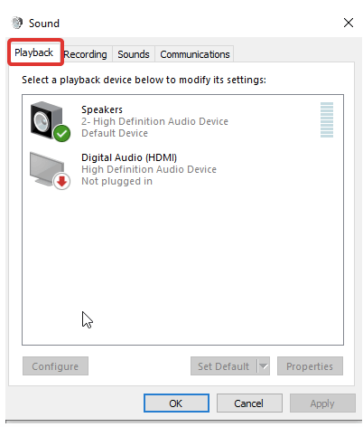 Click the Playback tab