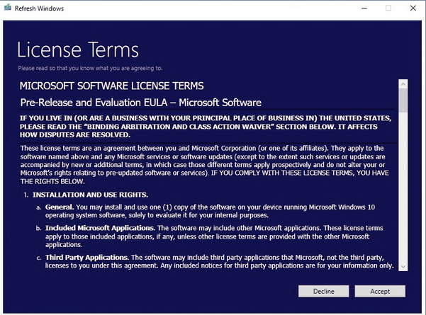 Windows will display the licensing