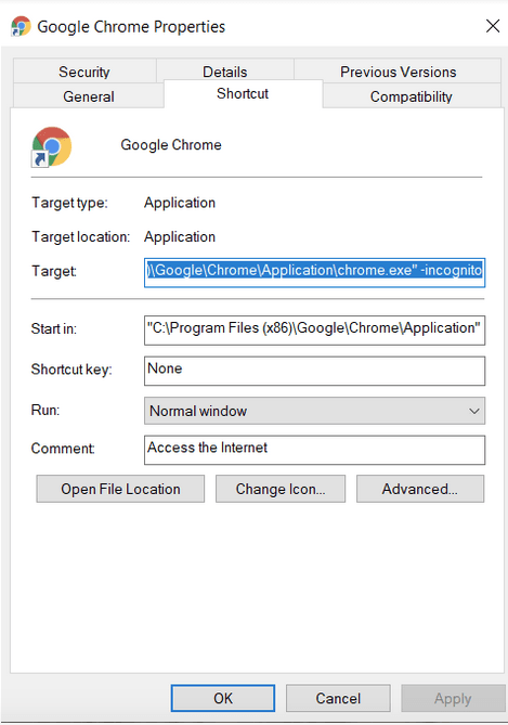 Shortcut For Google Chrome Incognito Mode