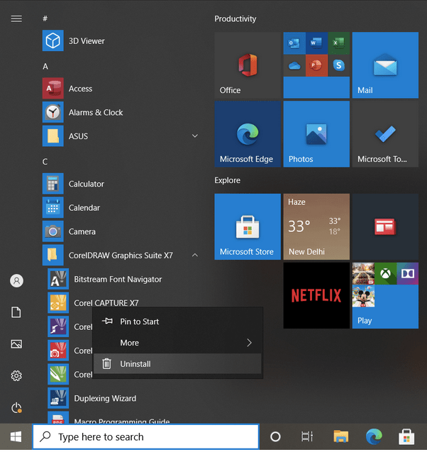 delete programs windows 10