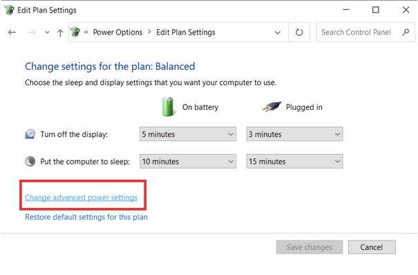 Change advanced power settings