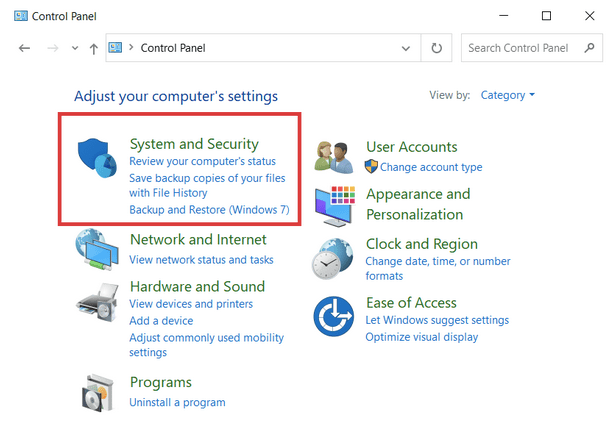 navigate to the System and Security module