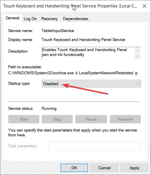 disable startup type