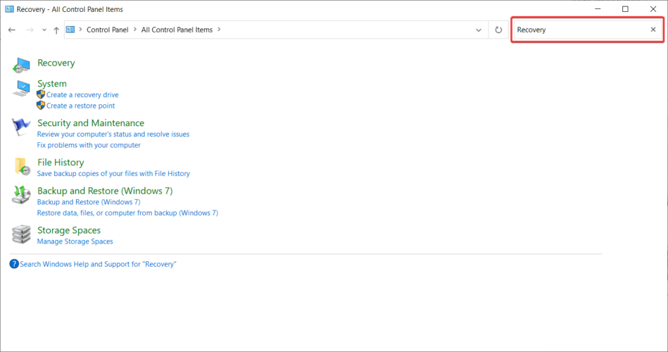 recovery in windows