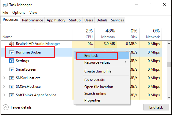 disable runtime broker windows 10