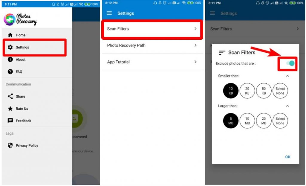 Photos Recovery exclude settings