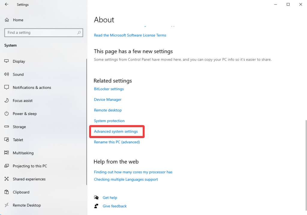 Advanced system settings