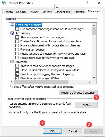 Advanced tab in windows