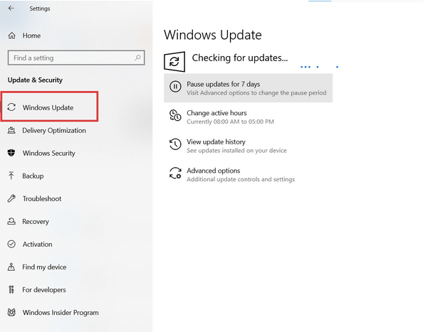 Windows Update window