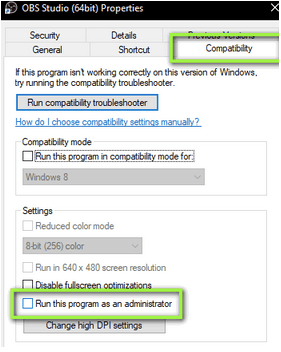 Alter OBS Compatibility Settings