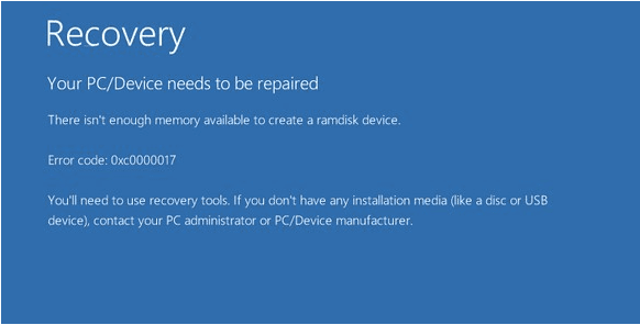 Fix Stop Code 0xc0000017