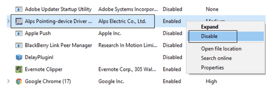 choose the Disable option