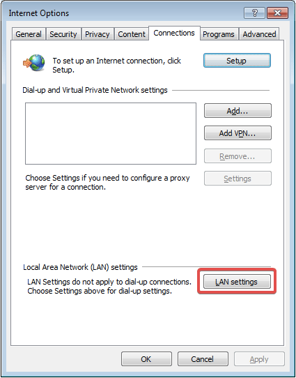 Internet Properties window