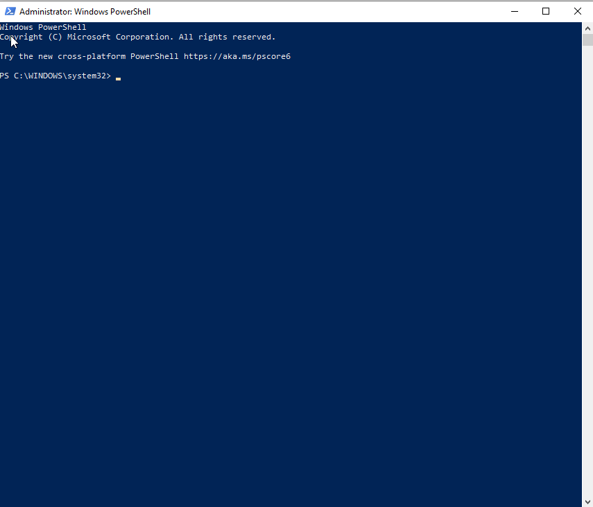 Windows PowerShell window as Administrator