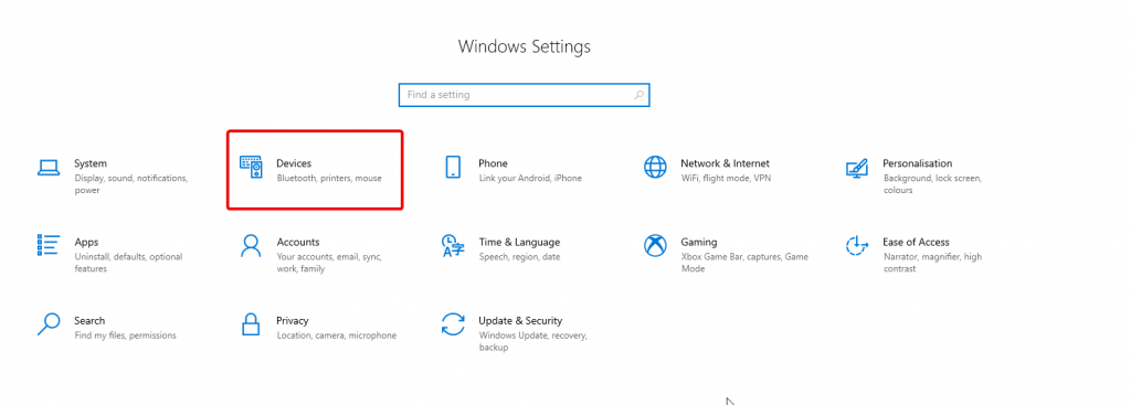 device option in windows