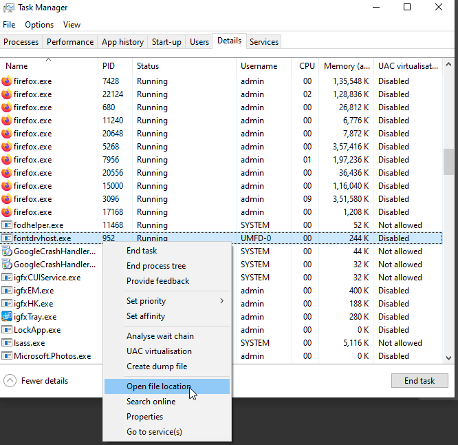 file location end task