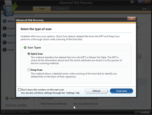 scan with advanced disk recovery