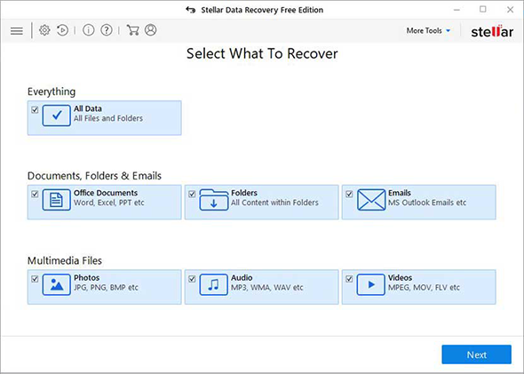 type of data you want to recover
