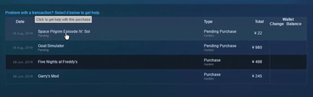 Transaction Steam Error