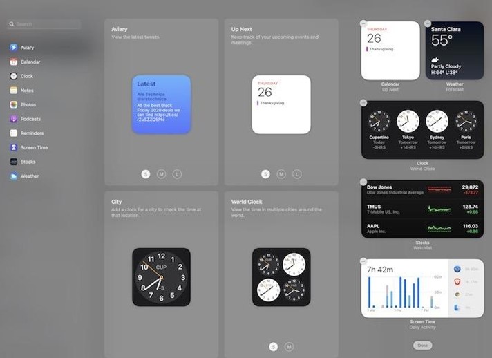 Edit Widgets option