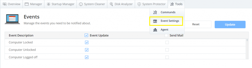 Cloud Tuneup Pro event setting
