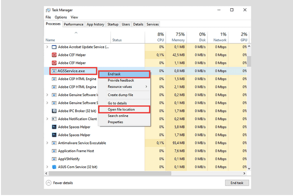 Via Windows Task Manager