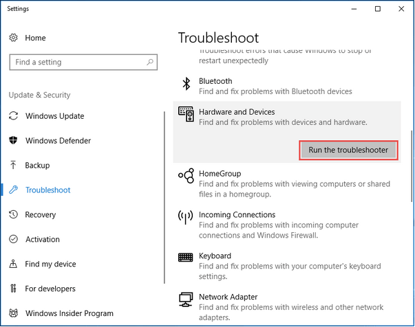 Run The Hardware Troubleshooter