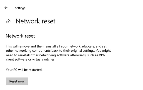Click on the Reset now button