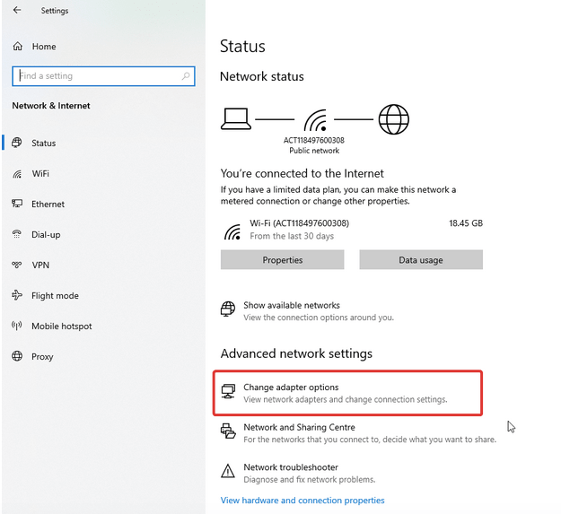 Change adapter options