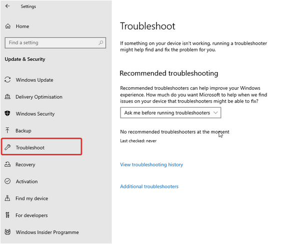 Additional troubleshooters