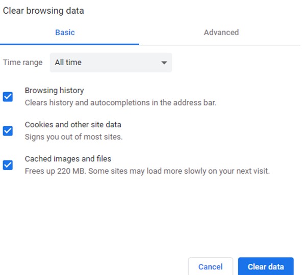 clear data