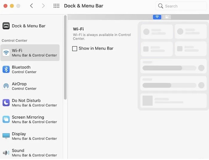 dock and menu bar
