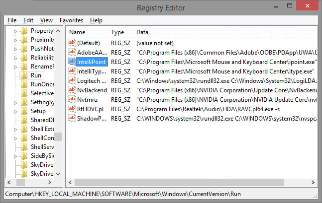 Registry editor