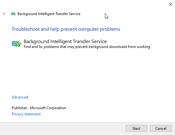 troubleshoot Background Intelligent Service
