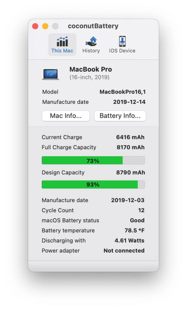 Coconut battery - check battery health on Mac