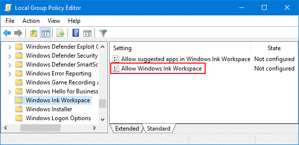Allow Windows Ink Workspace