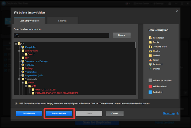 Delete Folders button