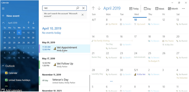 Kalender-App unter Windows 10