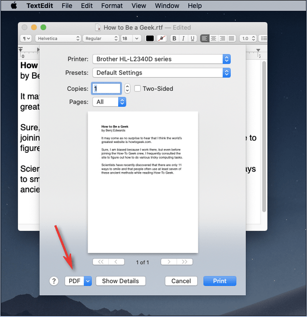 Печать в PDF на macOS